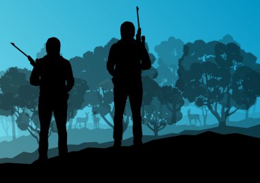 avcı siluet arka plan manzara vektör kavramı ile ormanının