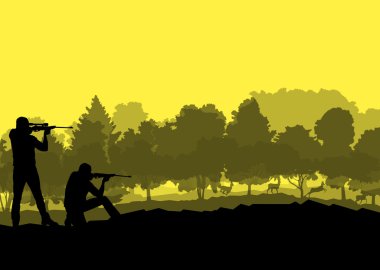 avcı siluet arka plan manzara vektör kavramı ile ormanının