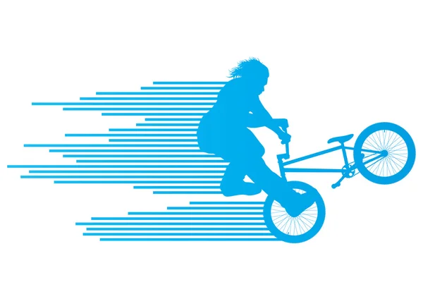 Extrémní cyklisty kolo rider aktivní dospívající sportovní siluety — Stockový vektor