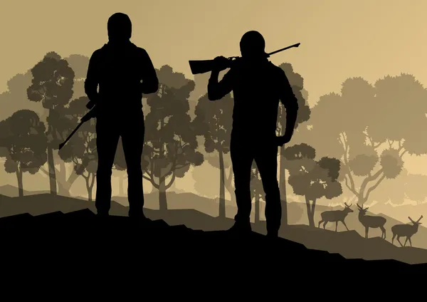 Hunter silhouet achtergrond landschap vector concept met fores — Stockvector