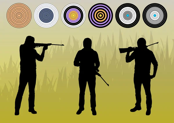 Concept de fond vectoriel de silhouette Hunter avec des objectifs — Image vectorielle