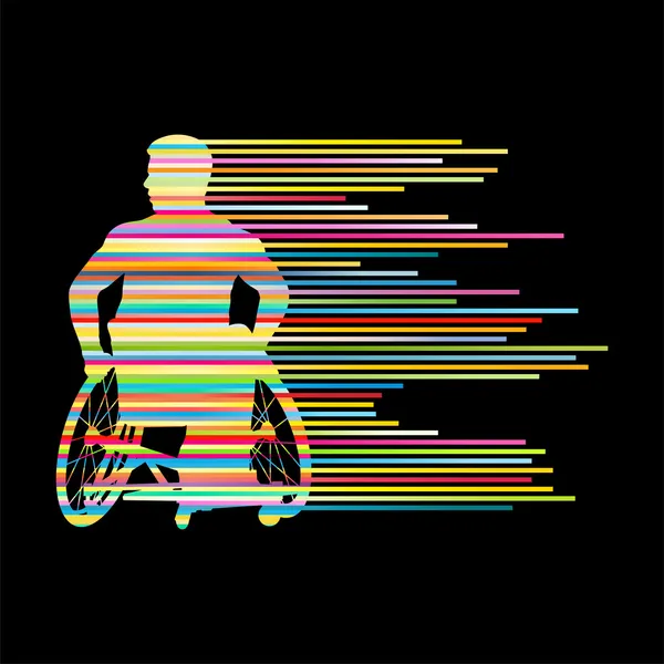 Hombre en silla de ruedas personas con discapacidad concepto hecho de rayas vector — Archivo Imágenes Vectoriales