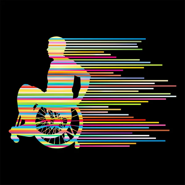 Homem em cadeira de rodas conceito de pessoas com deficiência feito de listras vetor —  Vetores de Stock