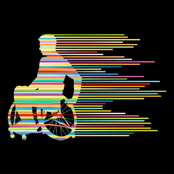 Hombre en silla de ruedas personas con discapacidad concepto hecho de rayas vector — Archivo Imágenes Vectoriales