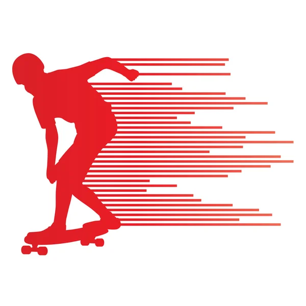 Skateboarder silhouette vettore concetto di sfondo fatto di striscia — Vettoriale Stock