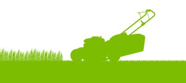 Lawnmower tractor cutting grass in field landscape abstract back clipart