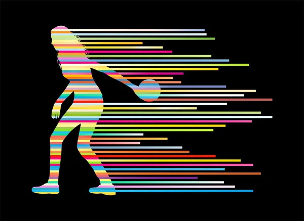 Bowling player silhouettes vector background concept — Stock Vector