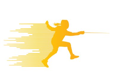 vect spor Eskrim kılıcı savaşçıları aktif genç kadın siluetleri