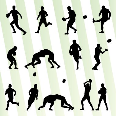 Rugby player adam siluet vektör arka plan set