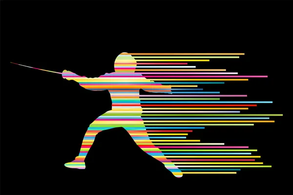 Sword fighters active young man fencing sport silhouettes vector — Stock Vector