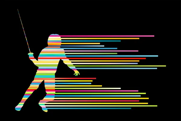 Sword combattants active jeune homme escrime silhouettes sportives vecteur — Image vectorielle