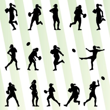 Rugby oyuncusu kadın siluet vektör arka plan