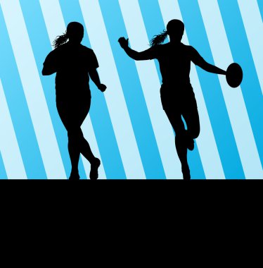 Rugby oyuncusu kadın siluet vektör arka plan
