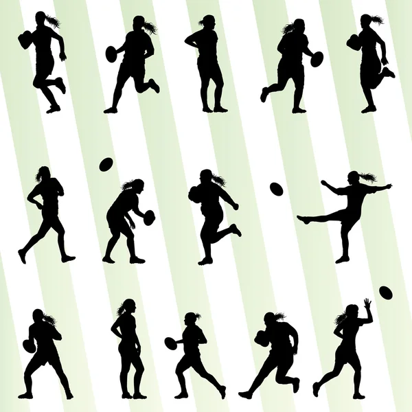 橄榄球球员女人剪影矢量背景 — 图库矢量图片