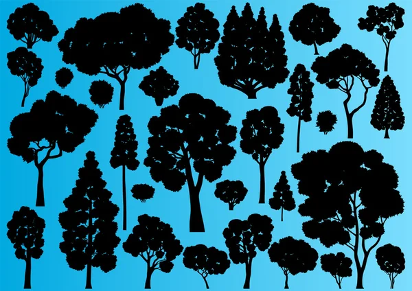 Arbres forestiers silhouettes illustration collection fond — Image vectorielle