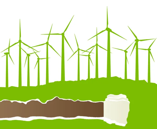 生态风力发电机矢量背景被撕破的纸 — 图库矢量图片