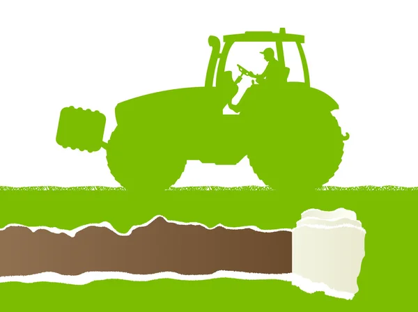 Zemědělci zemědělství traktor v kultivované země obilí pole la — Stockový vektor