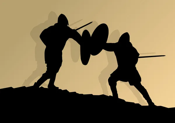 Cavaler medieval, războinic lupta vector fundal — Vector de stoc