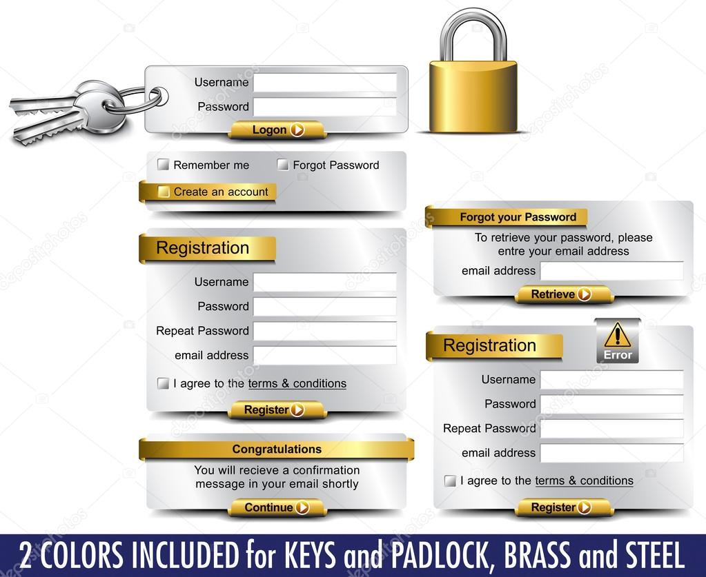 Login Password Registration web elements