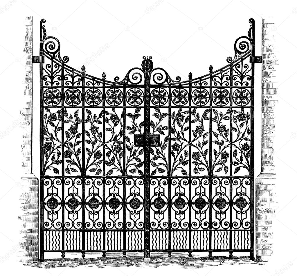 Wrought Iron Gates, vintage engraved illustration — Stock Vector