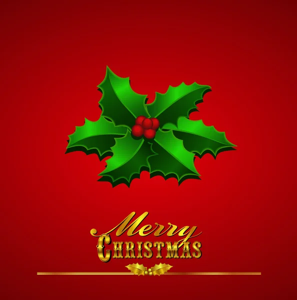 Weihnachtskarte mit Stechpalme auf rotem Hintergrund — Stockvektor