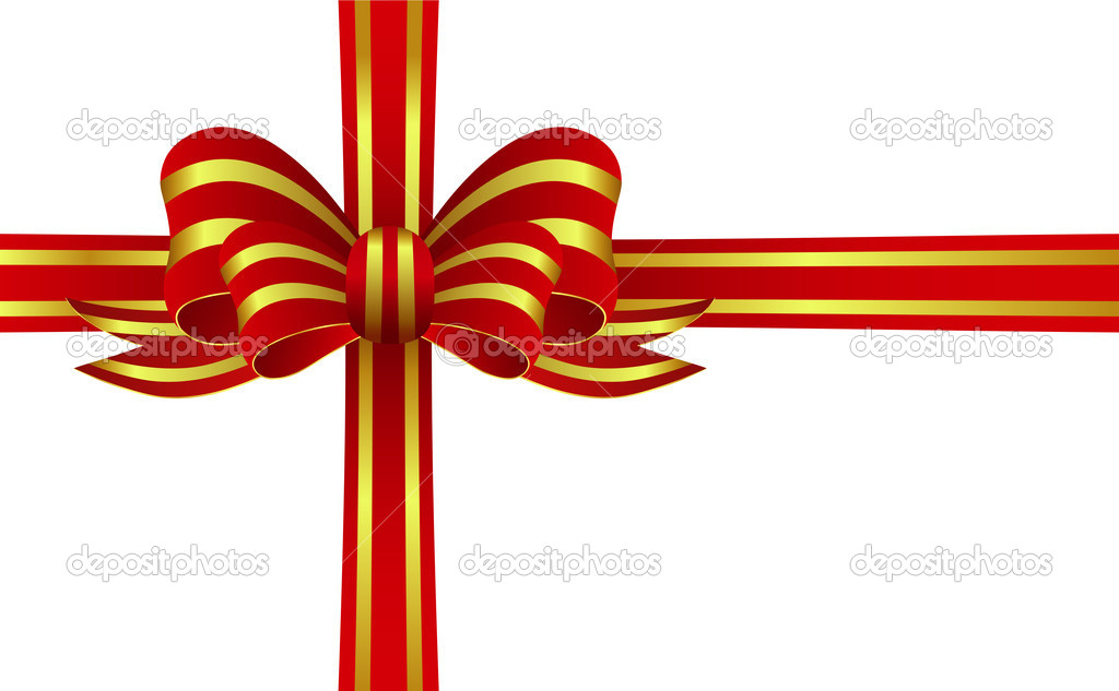 Red and Gold Bow on a white background