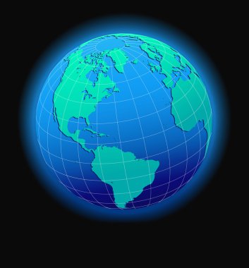 Kuzey, Güney Amerika, Avrupa, Afrika küresel dünya uzayda