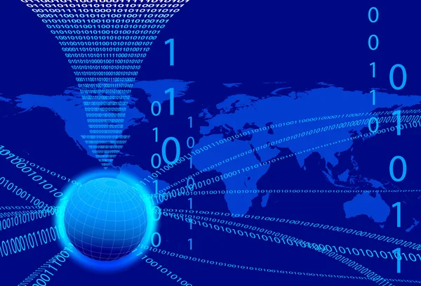 Fundo de dados - Fluxo de tecnologia de código binário com globo — Vetor de Stock