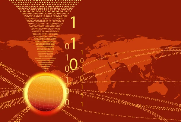 Datenhintergrund - Binärcode-Technologie-Stream mit Globus — Stockvektor
