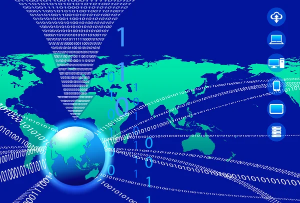 Asia Sfondo dati - Codice binario Technology Stream con Globe — Vettoriale Stock