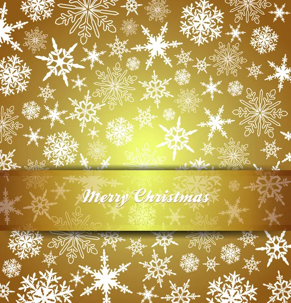 Merry christmas card sneeuwvlokken - gouden vector achtergrond — Stockvector