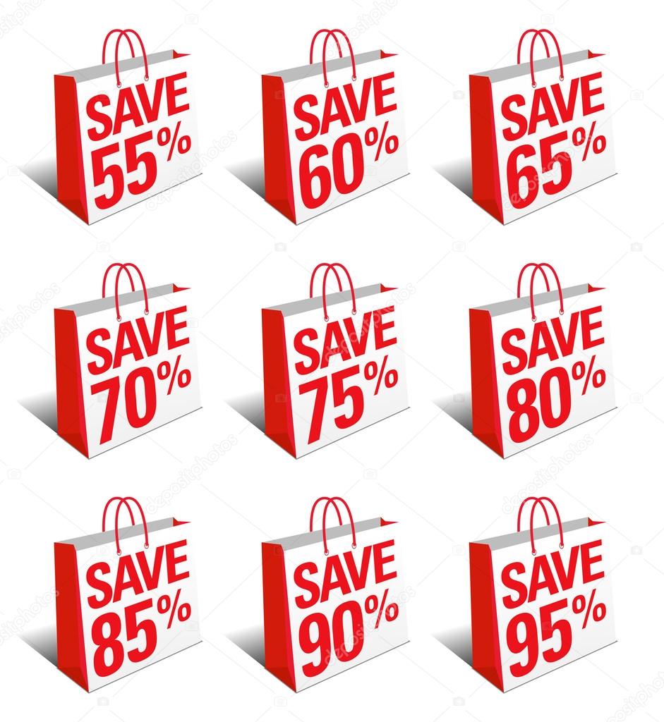 Save Shopping Bag Icon Percentage Discount, Reduced Price Symbol