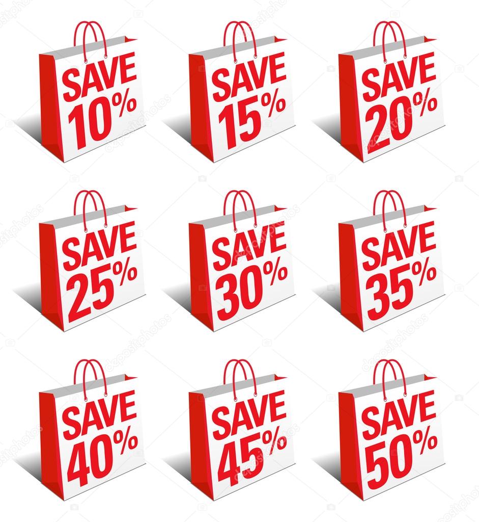 Save Shopping Bag Icon Percentage Discount Reduced Price Symbol