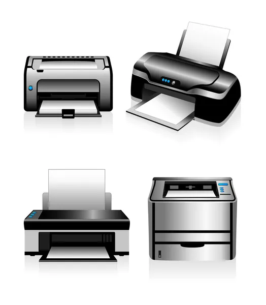 Impresoras informáticas - Impresoras láser y chorro de tinta — Vector de stock