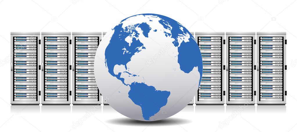 Row of Network Servers with Globe