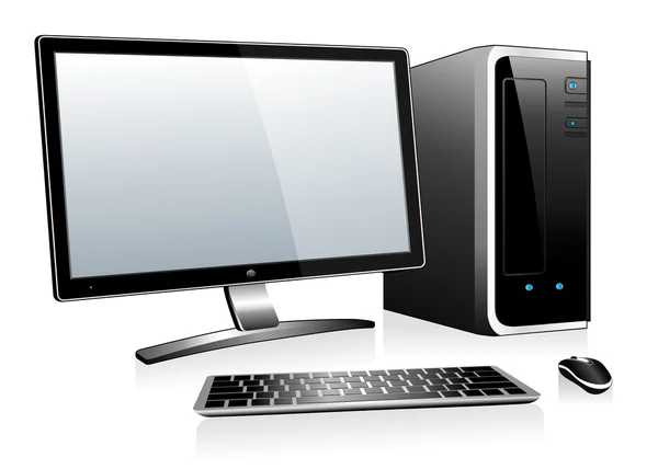 Computador 3D com teclado monitor e mouse — Vetor de Stock