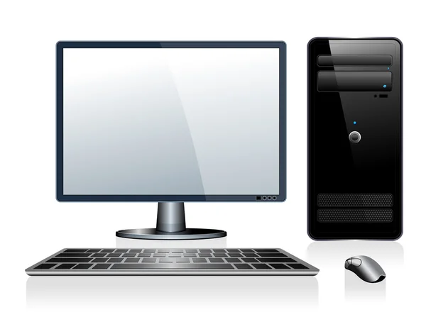 Computador 3D com teclado monitor e mouse — Vetor de Stock