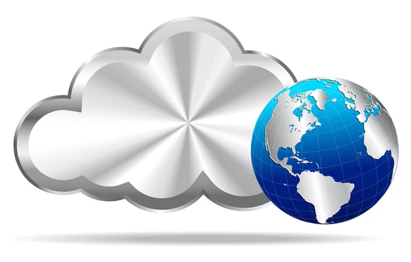 Nube de Plata con Globo de la Tierra - Cloud Computing — Vector de stock