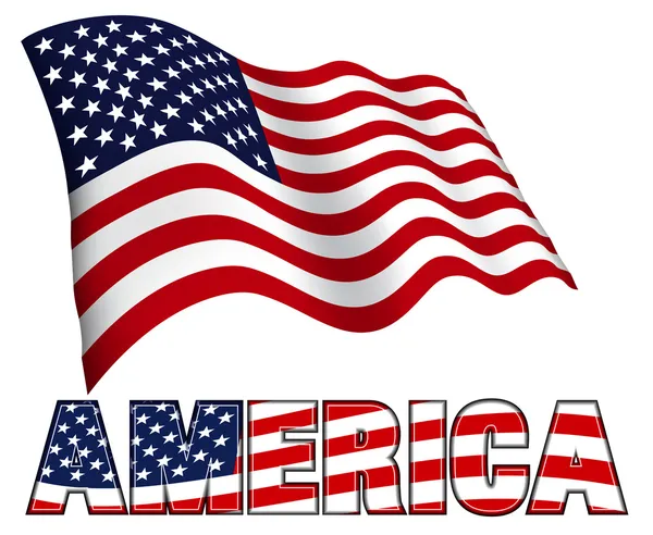Bandera Americana con AMERICA — Vector de stock