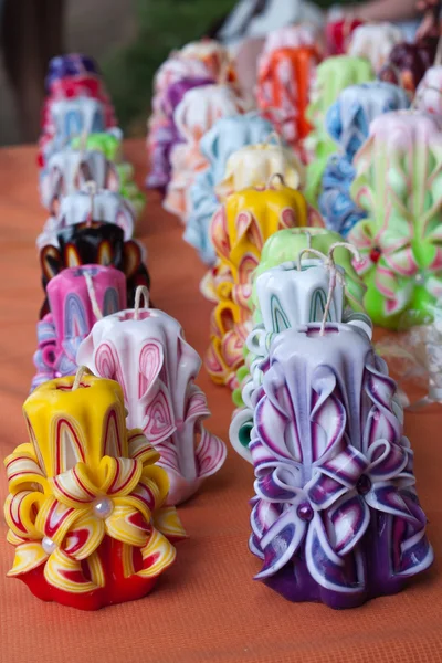 Many colorful handmade candles — Stock Photo, Image