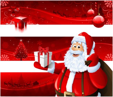 Kırmızı yılbaşı Banner ve Noel Baba