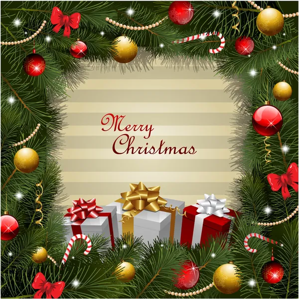 Christmas background with gifts and christmas tree — Stock Photo, Image