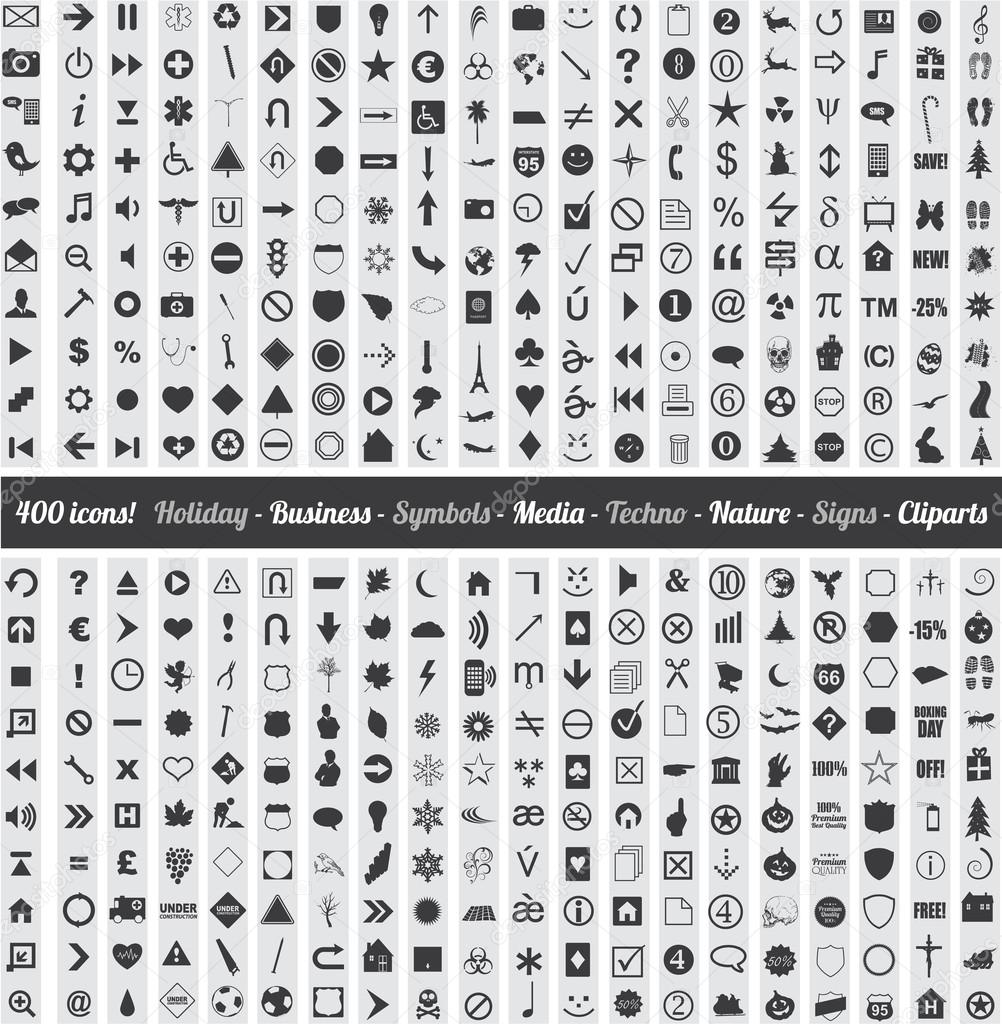 Set of 400 various icons symbols and design elements