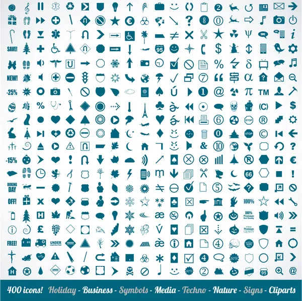 400 verschiedene Symbole und Gestaltungselemente — Stockvektor