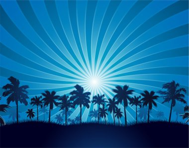 palmiye ağacı silueti ile tropikal arka plan