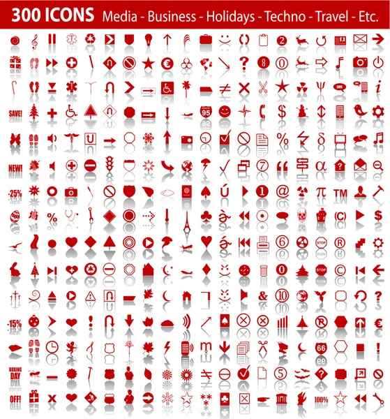 Vektorové červené 300 univerzální web ikony se stínem — Stockový vektor