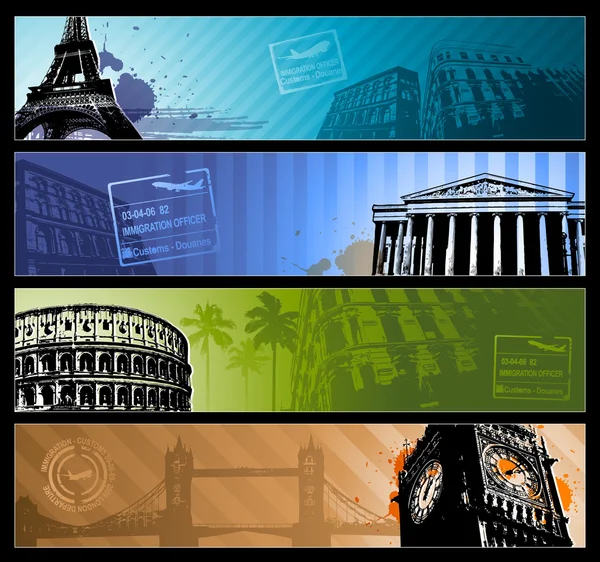 Europe cities Horizontal travel banners — Stock Vector