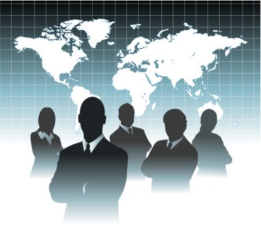 işadamı takım önünde Dünya Haritası