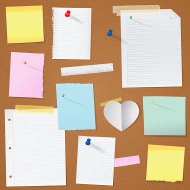 cork board üzerine çizim kağıt notlar