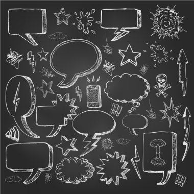 Speech bubbles doodles in black chalkboard clipart